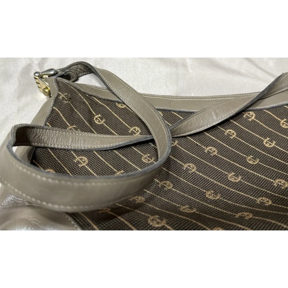 Etienne Aigner Vintage Classic Brown Fabric, Leather Trim Signature Shoulder Bag